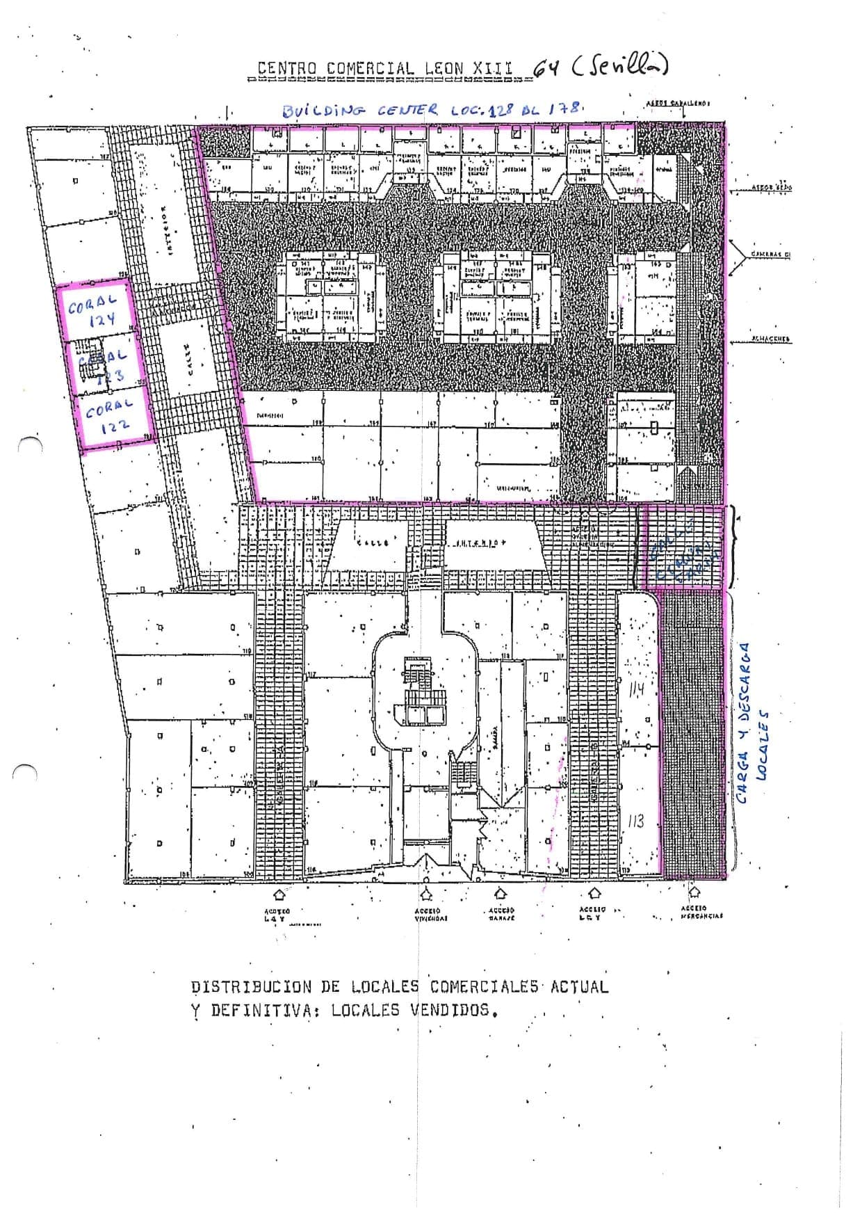 Plano de la distribución de locales comerciales del conjunto de la calle León XIII