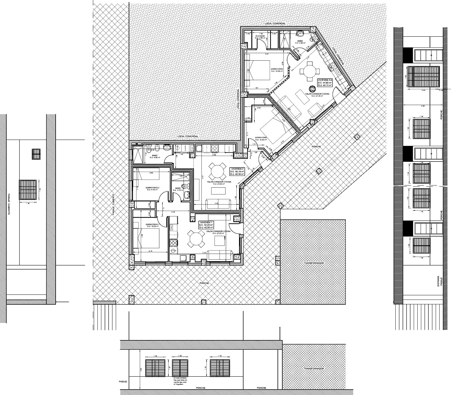 Plano de planta y alzados del inmueble de la operación Amate